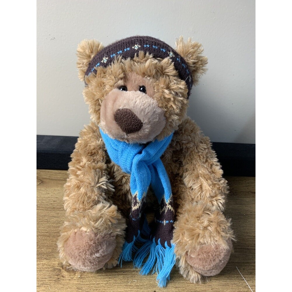 Mary Meyer Plush Teddy Bear Brown Winter Christmas Scarf Hat Stuffed Animal
